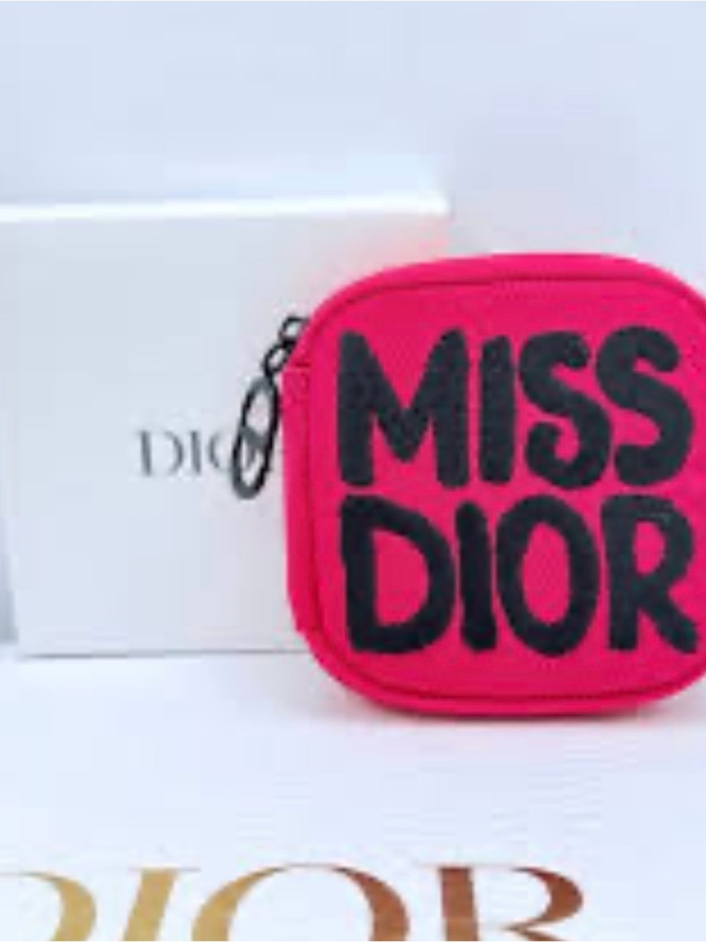 Dior Hot Pink MISS DIOR Logo Zip Pouch w/ 4 sample fragrances